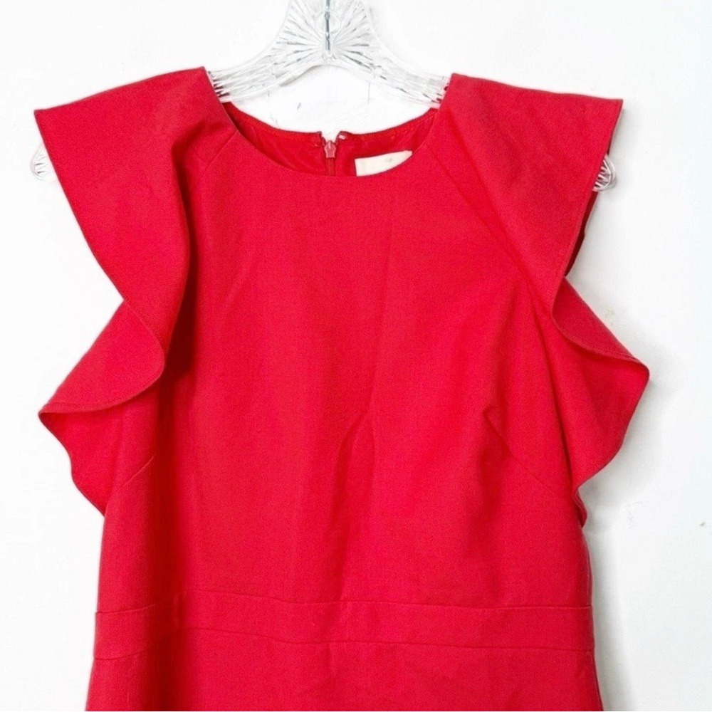 J. CREW Suiting Red Flutter Cap Sleeve in Warm Cerise Red Wool Dress Sz. 8 - Picture 3 of 5